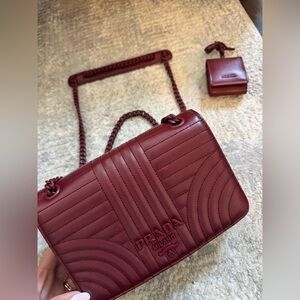 Prada Red Quilted Leather Shoulder Bag with Chain Strap